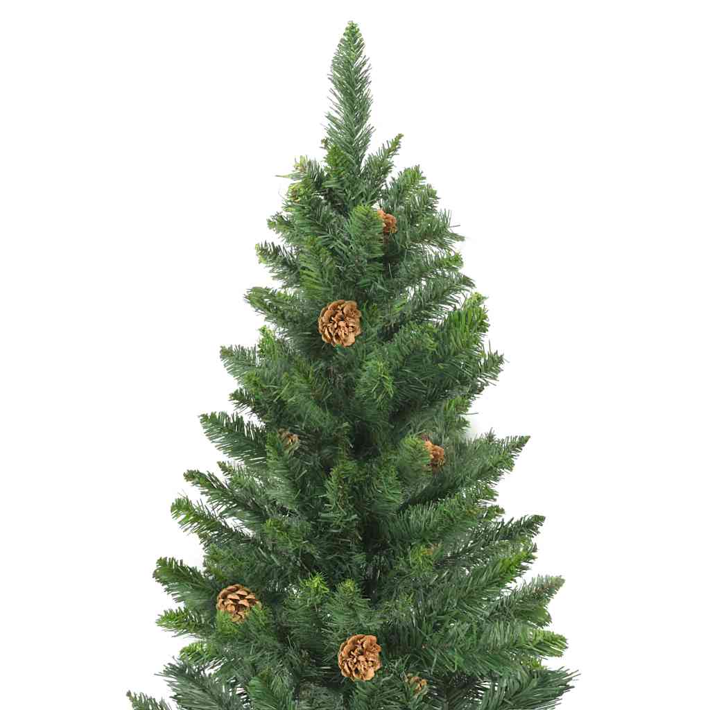 Zöld megvilágított műkarácsonyfa gömb szettel/tobozzal 210 cm 7