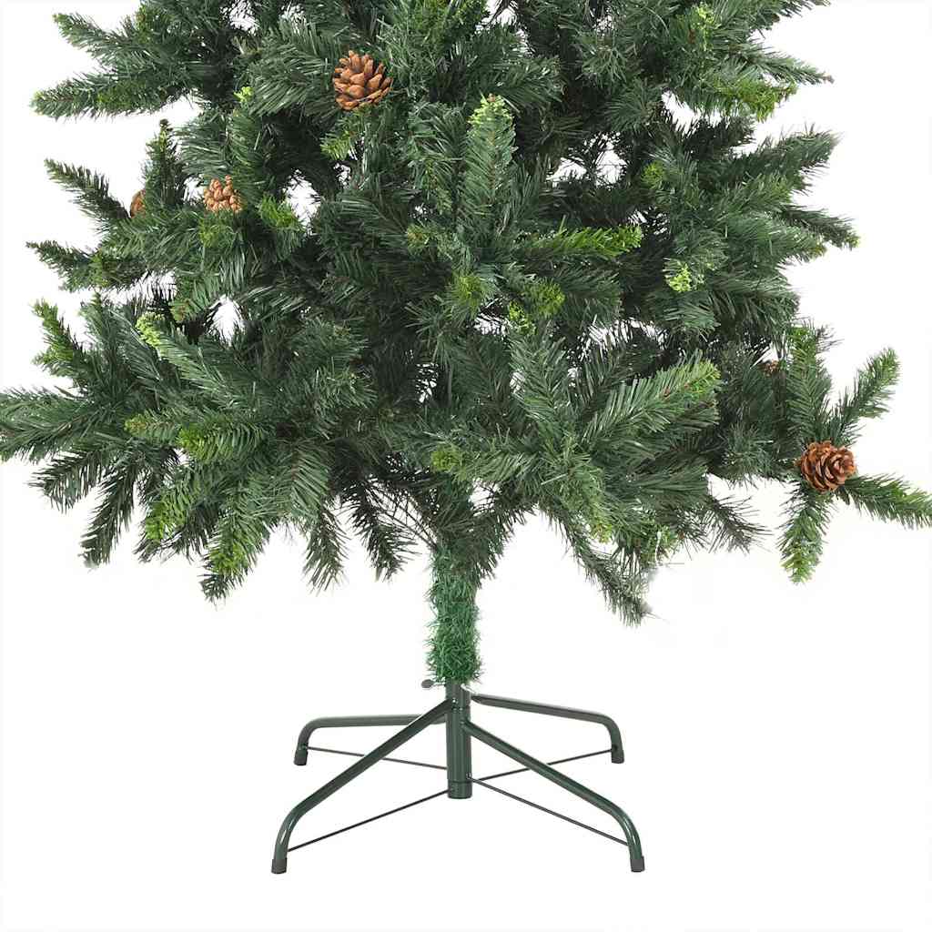 Zöld megvilágított műkarácsonyfa gömb szettel/tobozzal 210 cm 8