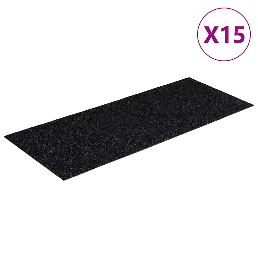 Öntapadós lépcsőszőnyegek 15 db 60 x 25 cm fekete téglalap alakú 2
