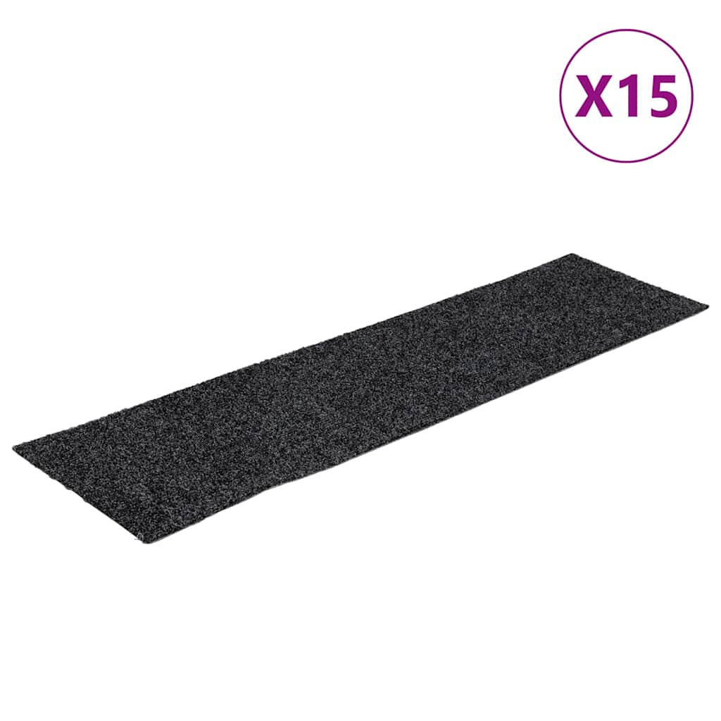 Öntapadós lépcsőszőnyegek 15 db 76 x 20 cm sötétszürke téglalap alakú 2