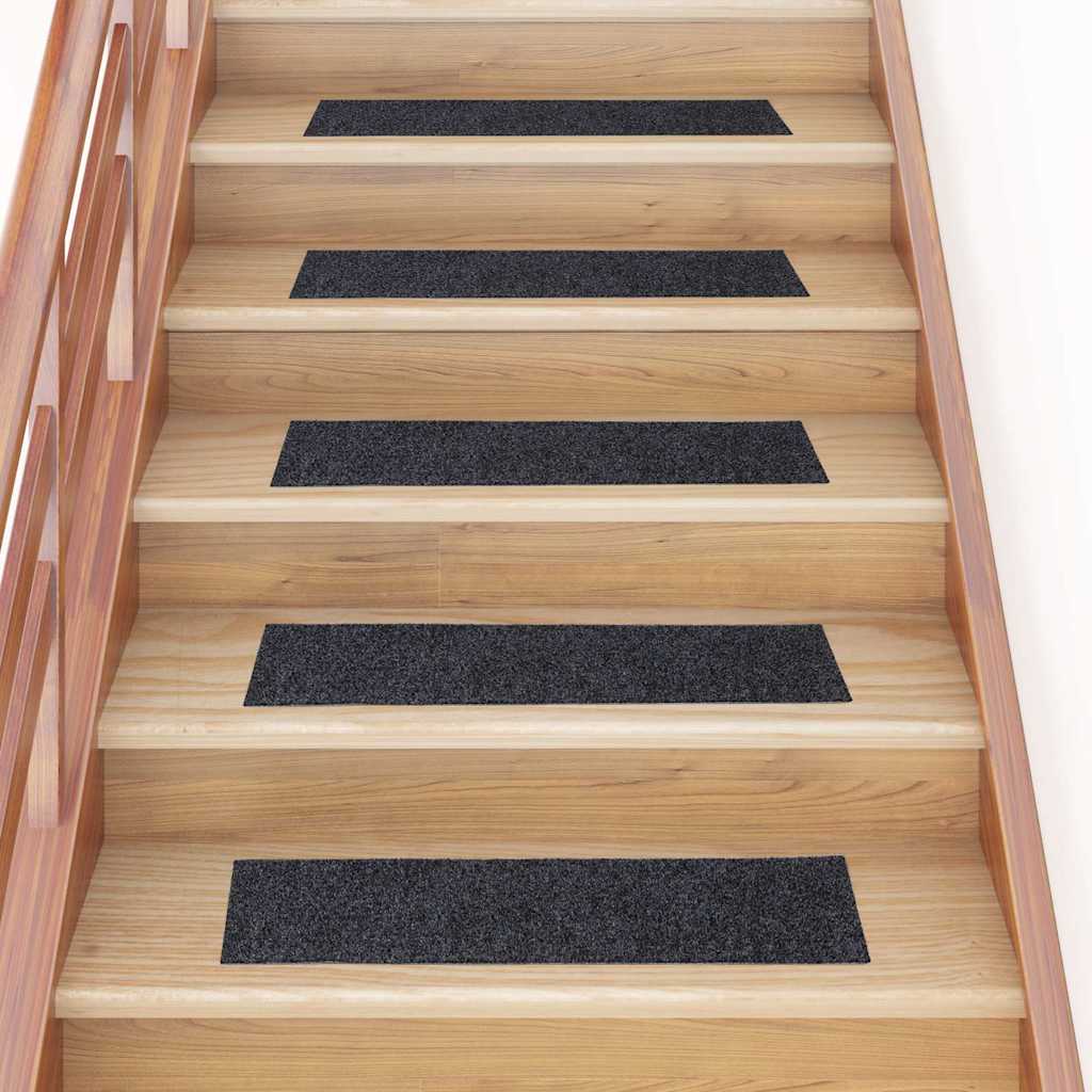 Öntapadós lépcsőszőnyegek 15 db 76 x 20 cm sötétszürke téglalap alakú