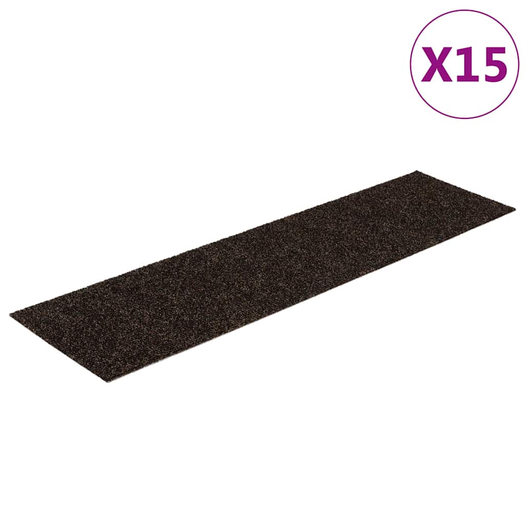 Öntapadós lépcsőszőnyegek 15 db 76 x 20 cm sötétbarna téglalap alakú 2