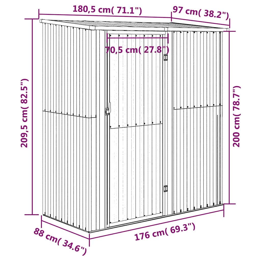 Antracitszürke horganyzott acél kerti fészer 180,5x97x209,5 cm 7