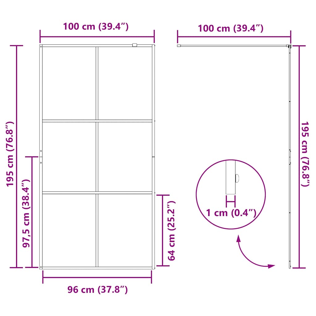 Fekete zuhanyfal átlátszó ESG üveggel 100 x 195 cm 8