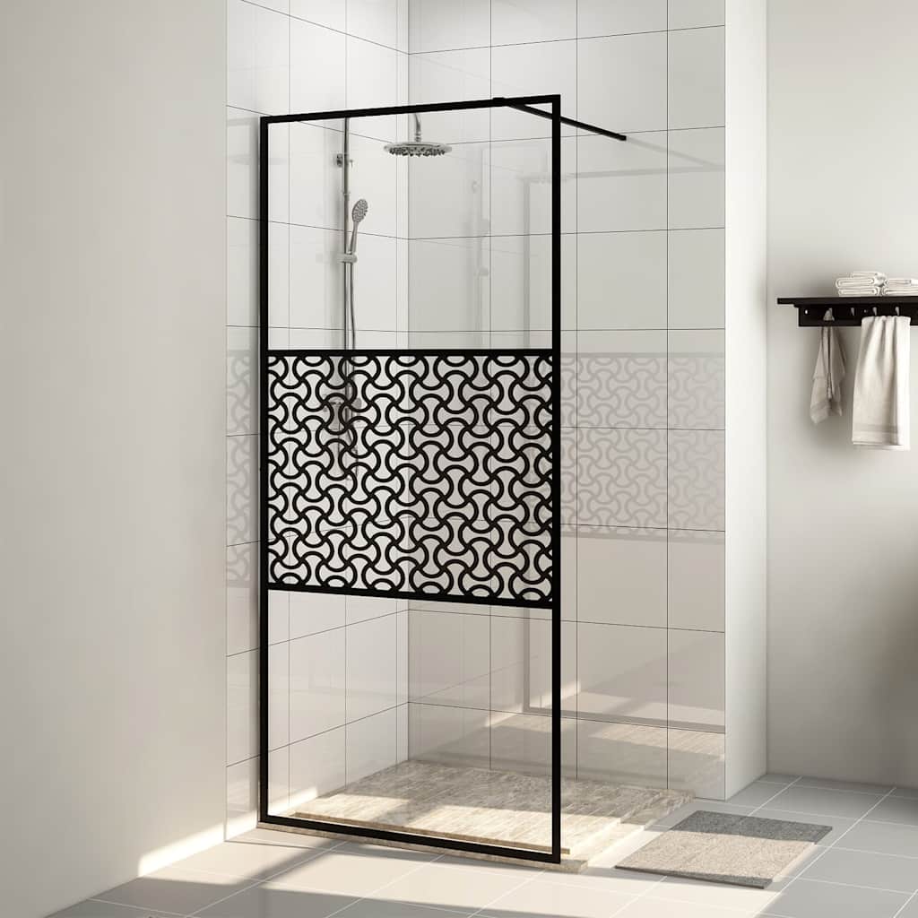 Fekete zuhanyfal átlátszó ESG üveggel 80 x 195 cm