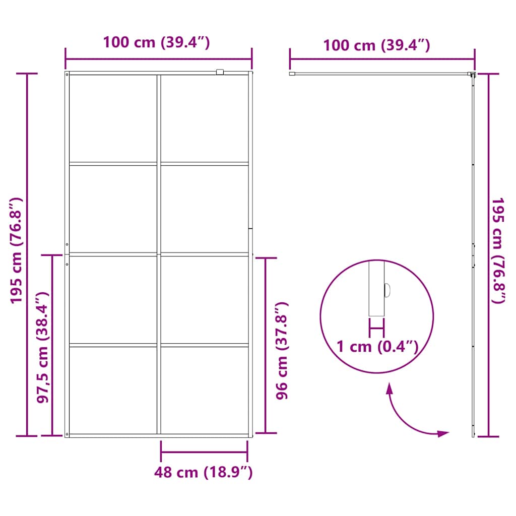 Fekete zuhanyfal átlátszó ESG üveggel 100 x 195 cm 8