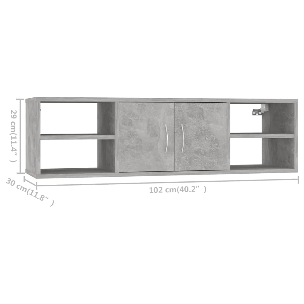 Betonszürke szerelt fa fali polc 102 x 30 x 29 cm 8