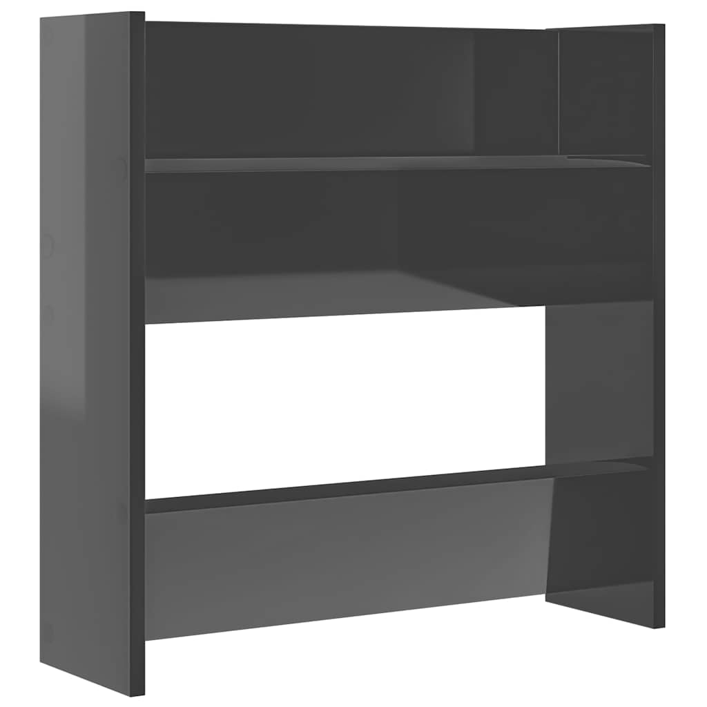 Magasfényű szürke szerelt fa fali cipősszekrény 60 x 18 x 60 cm 2