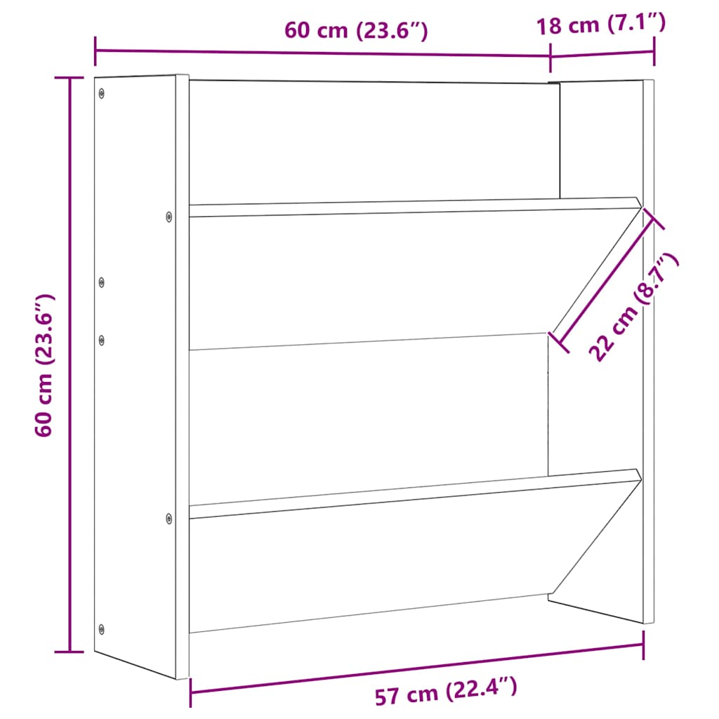 Magasfényű szürke szerelt fa fali cipősszekrény 60 x 18 x 60 cm 10