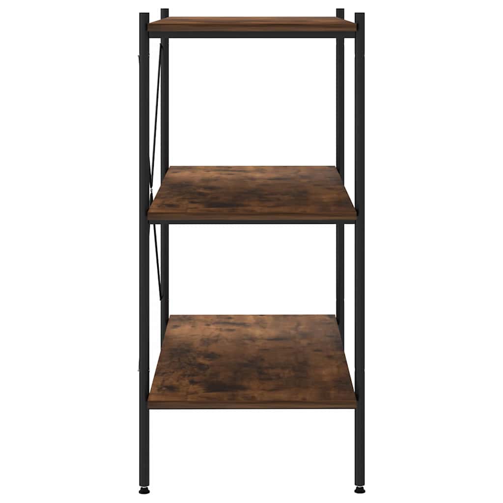 Fekete és sötét faszínű 3 szintes polcrendszer 80x40x92 cm 4