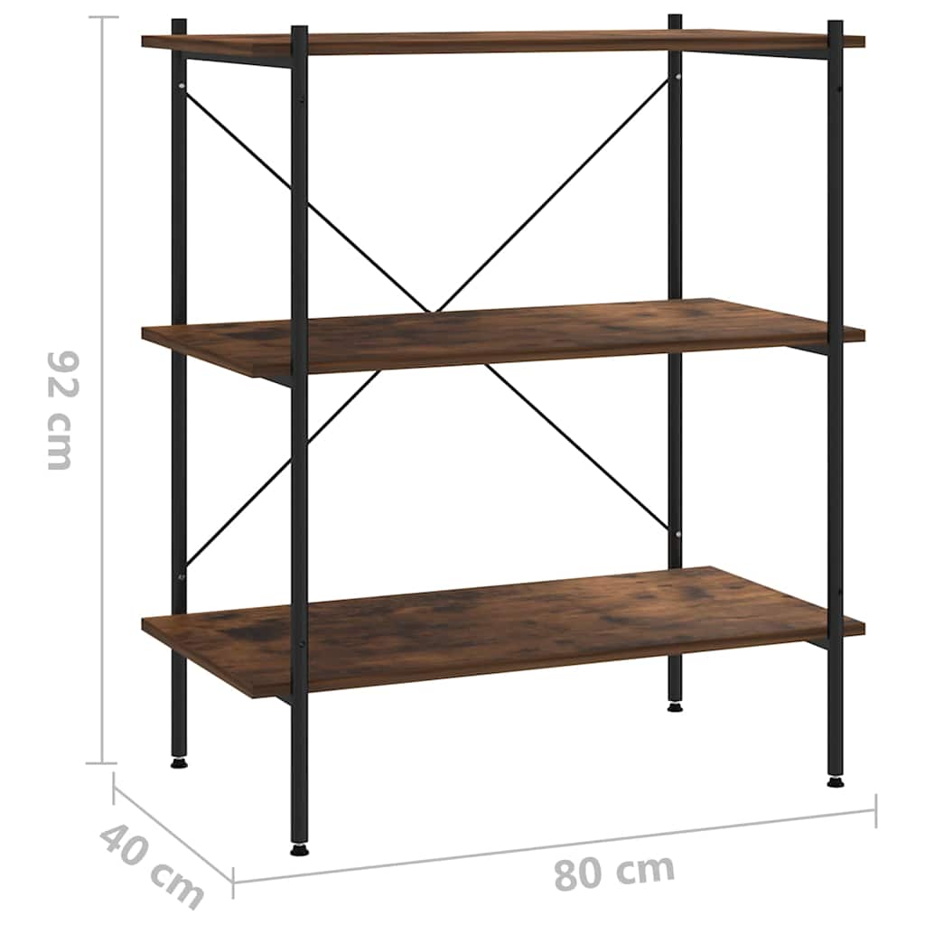 Fekete és sötét faszínű 3 szintes polcrendszer 80x40x92 cm 7