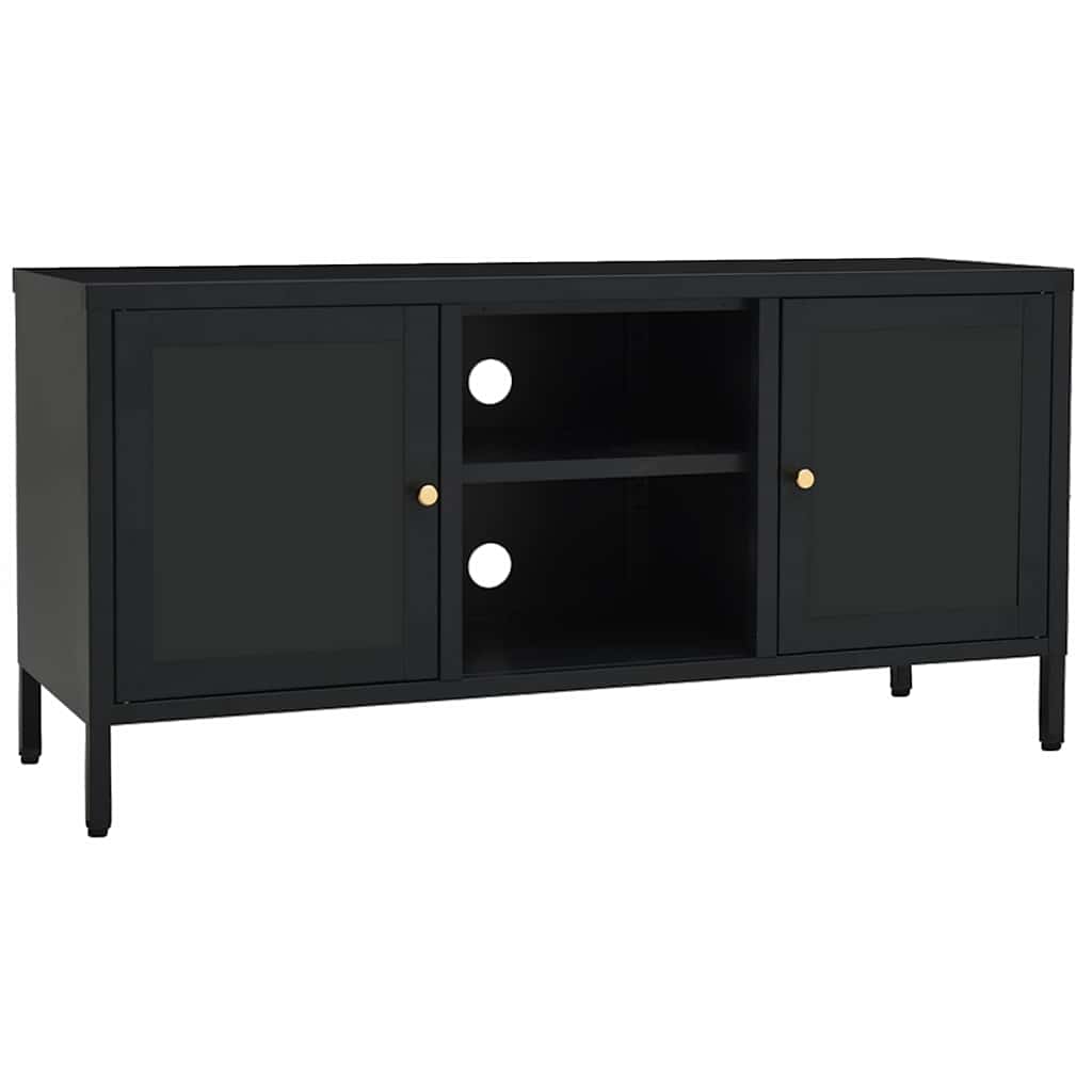 Fekete acél és üveg TV-szekrény 105 x 35 x 52 cm 2