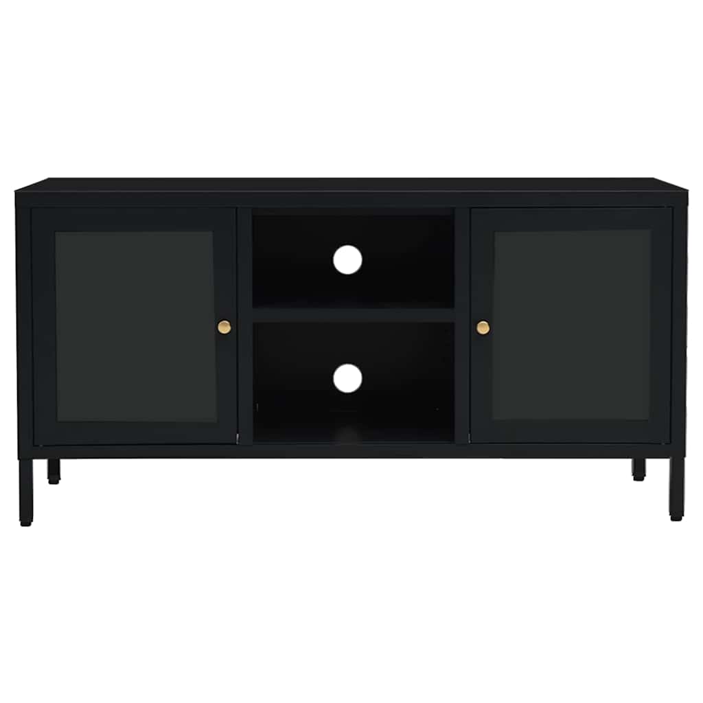 Fekete acél és üveg TV-szekrény 105 x 35 x 52 cm 3