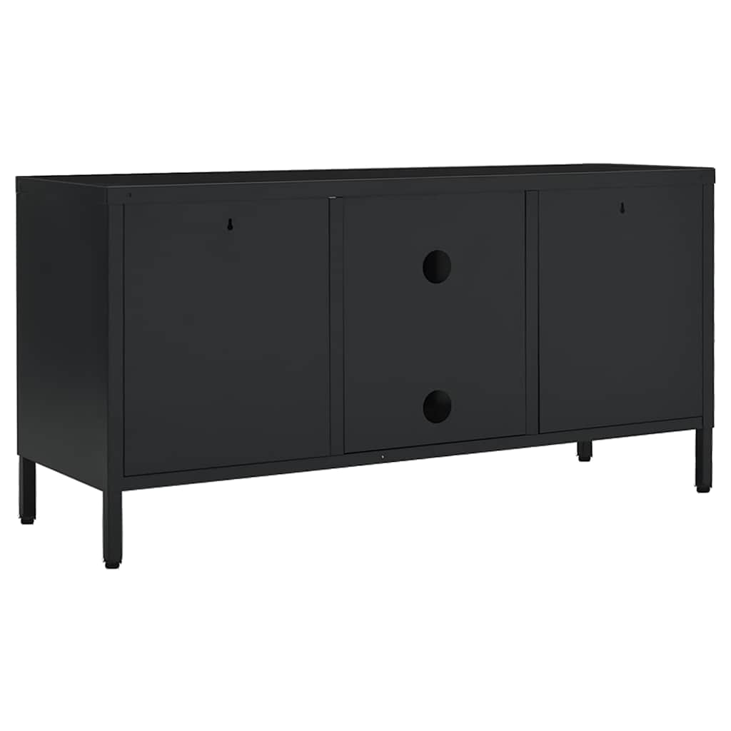 Fekete acél és üveg TV-szekrény 105 x 35 x 52 cm 5