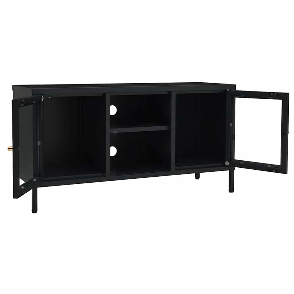 Fekete acél és üveg TV-szekrény 105 x 35 x 52 cm 6