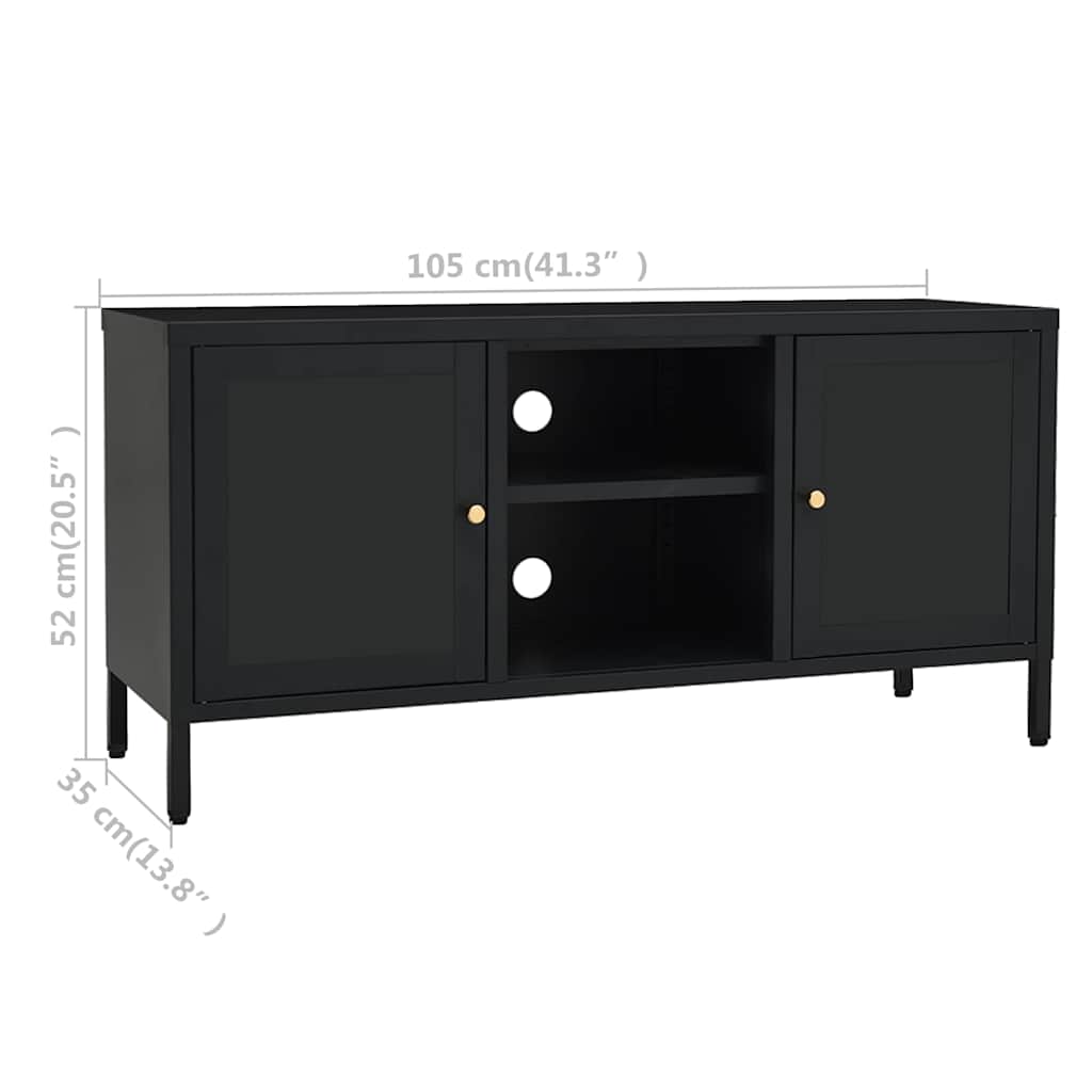 Fekete acél és üveg TV-szekrény 105 x 35 x 52 cm 10