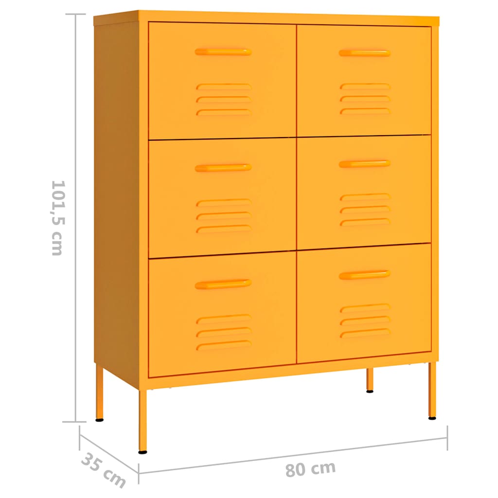 Mustársárga acél fiókos szekrény 80 x 35 x 101,5 cm 9