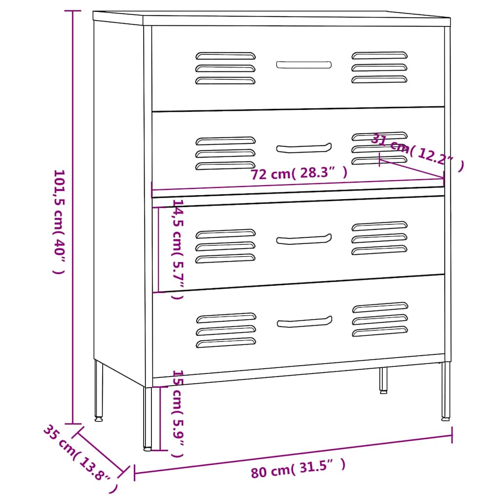 Tengerészkék acél fiókos szekrény 80 x 35 x 101,5 cm 10