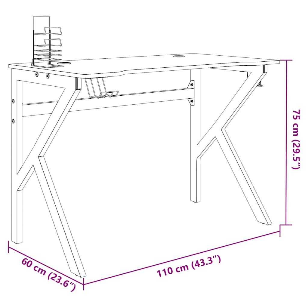 Fekete K-lábú gamer asztal 110 x 60 x 75 cm 10
