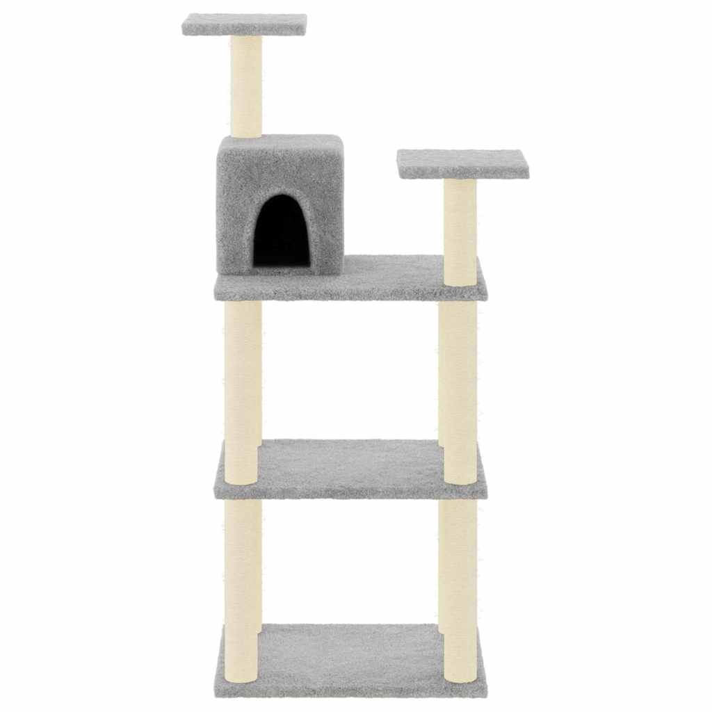 Világosszürke macskabútor szizál kaparófákkal 118,5 cm 3