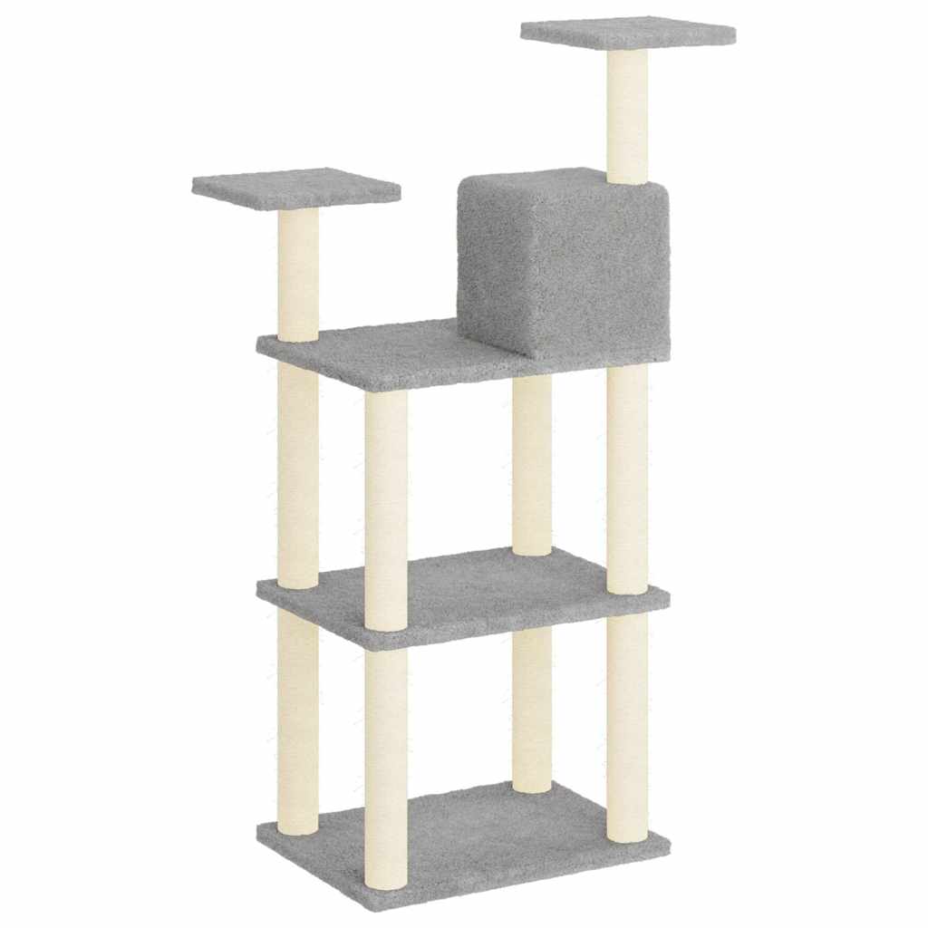 Világosszürke macskabútor szizál kaparófákkal 118,5 cm 5