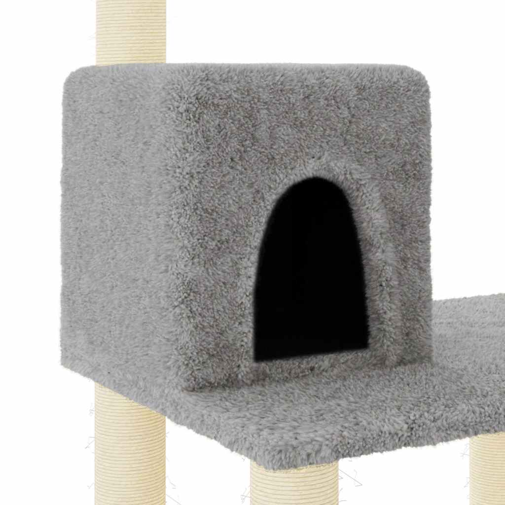 Világosszürke macskabútor szizál kaparófákkal 118,5 cm 6