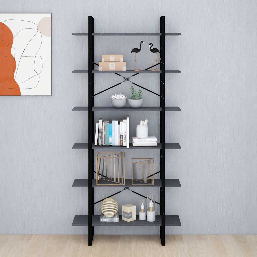 Szürke tömör fenyőfa magasszekrény 100 x 30 x 210 cm 4
