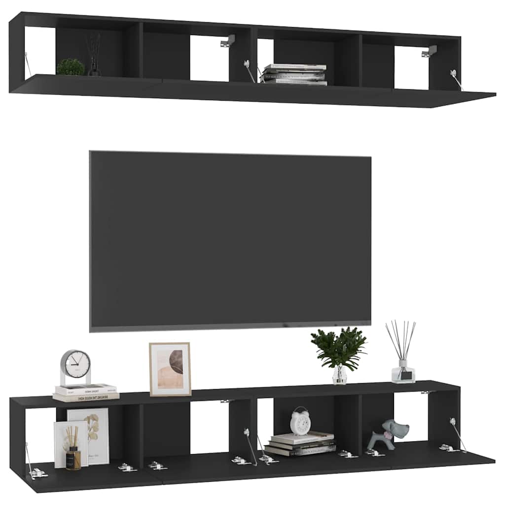 4 db fekete szerelt fa TV-szekrény 100 x 30 x 30 cm 3