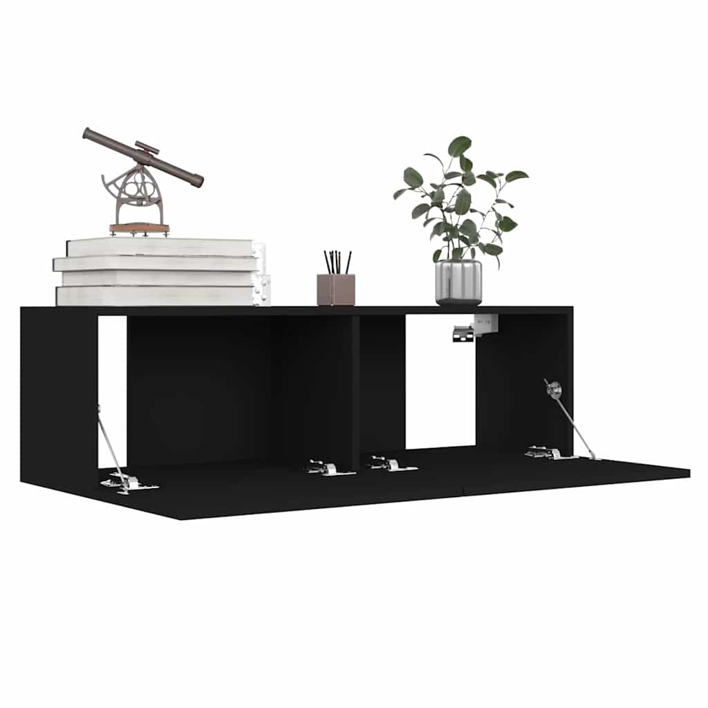 4 db fekete szerelt fa TV-szekrény 100 x 30 x 30 cm 4