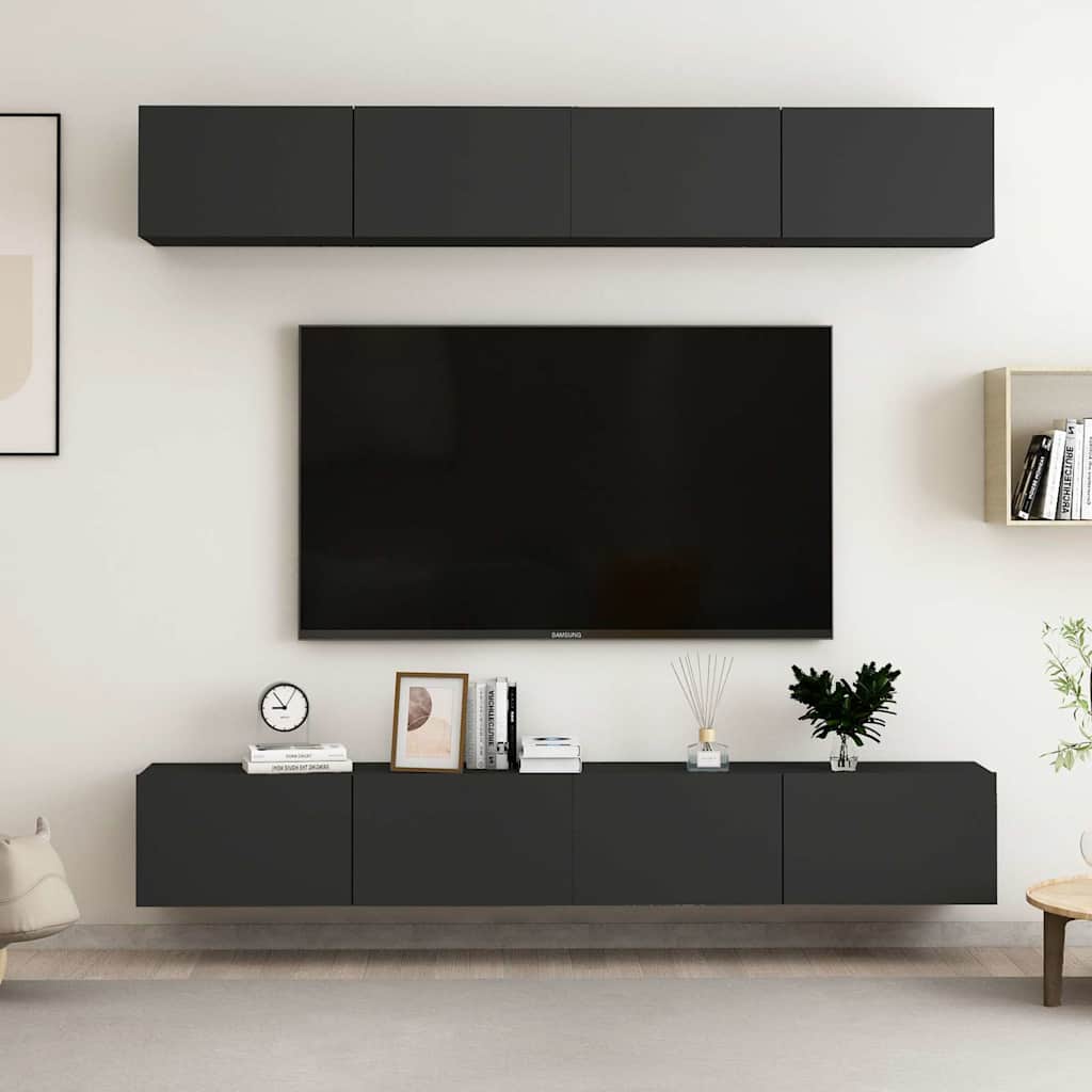 4 db fekete szerelt fa TV-szekrény 100 x 30 x 30 cm