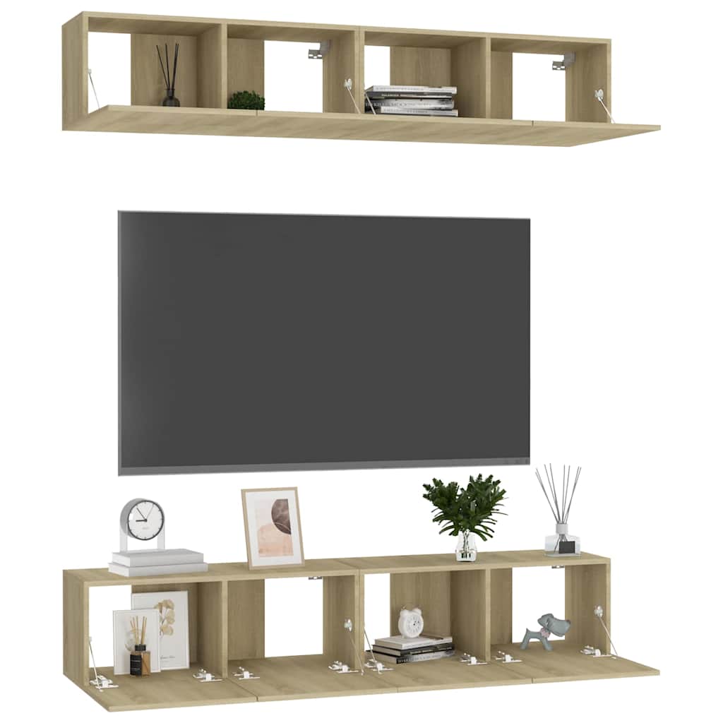 4 db sonoma tölgy színű szerelt fa TV-szekrény 80 x 30 x 30 cm 3