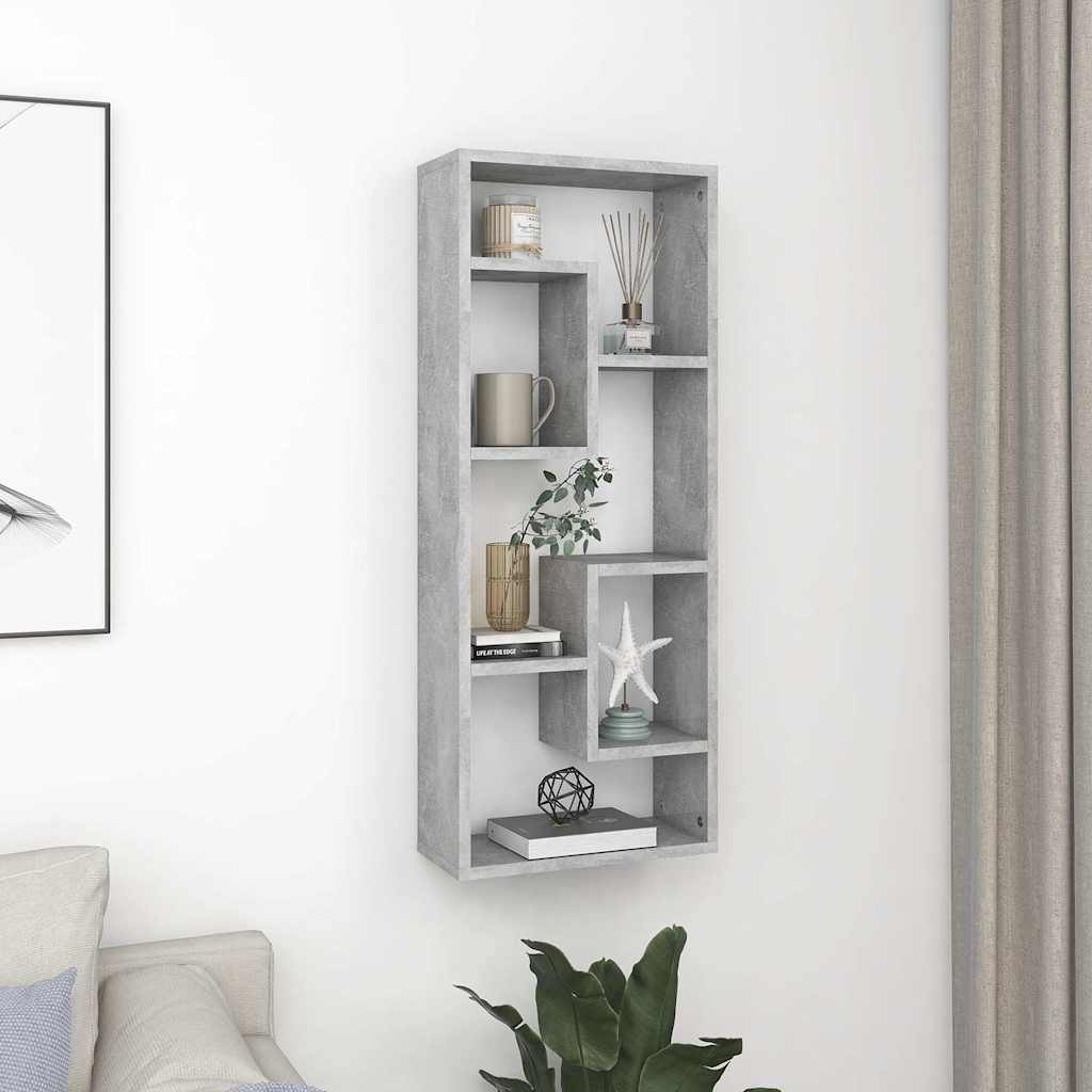 Betonszürke szerelt fa fali polc 36 x 16 x 90 cm