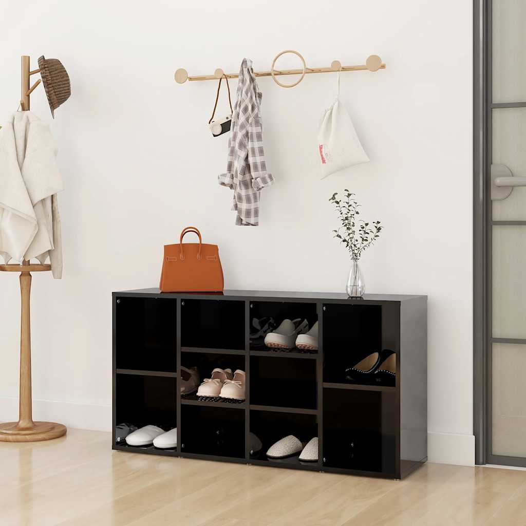 Magasfényű fekete forgácslap cipőtároló pad 103 x 30 x 55 cm
