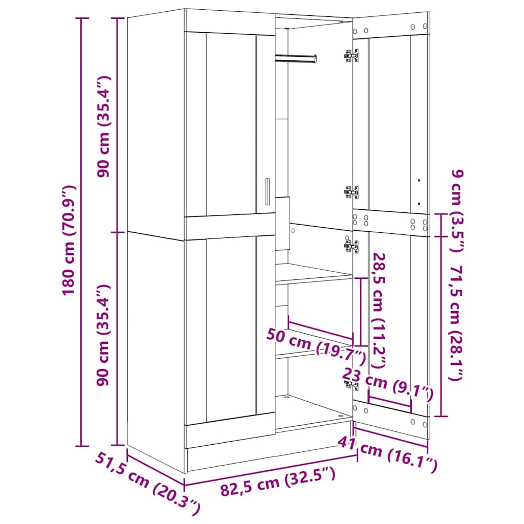 Magasfényű fekete forgácslap ruhásszekrény 82,5 x 51,5 x 180 cm 12