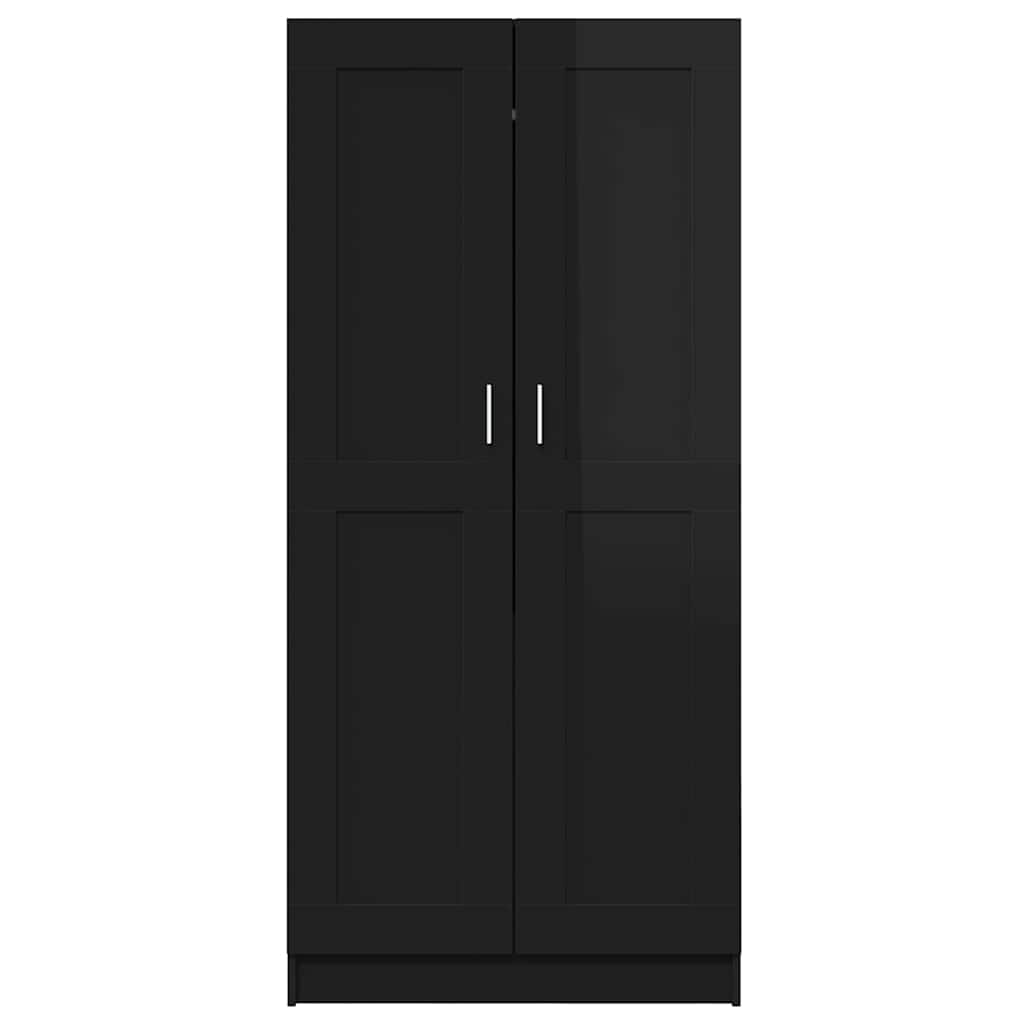 Magasfényű fekete forgácslap ruhásszekrény 82,5 x 51,5 x 180 cm 6