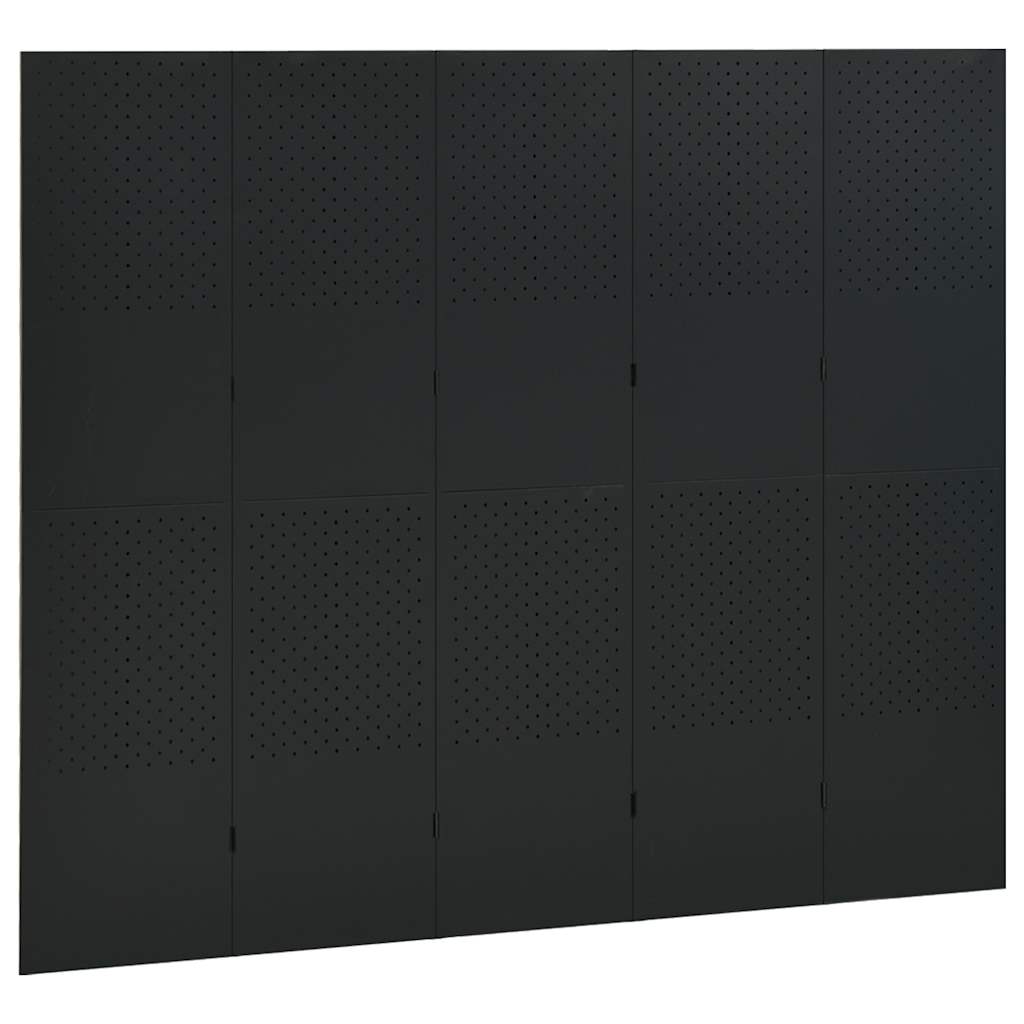 Fekete acél 5-paneles paraván 200 x 180 cm 3