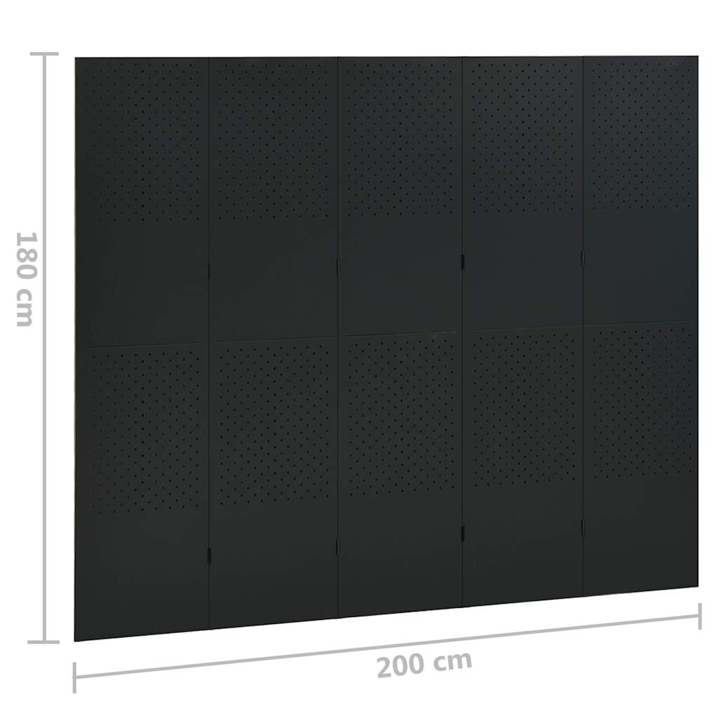 Fekete acél 5-paneles paraván 200 x 180 cm 6