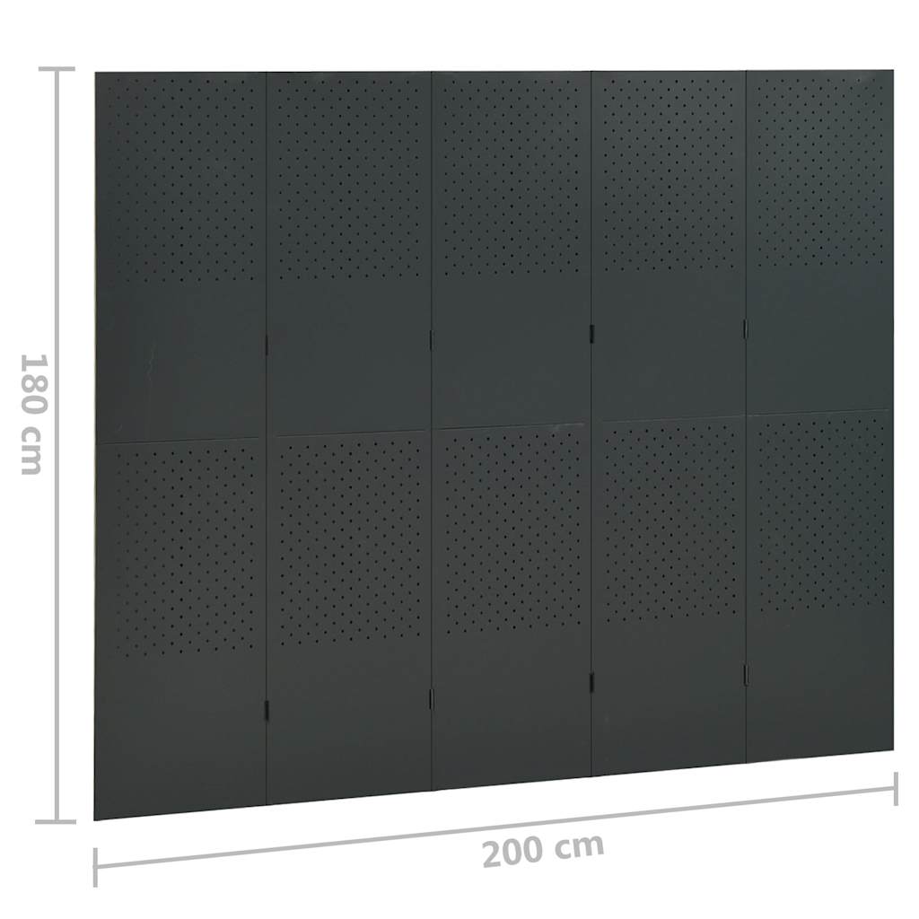 Antracitszürke acél 5-paneles paraván 200 x 180 cm 6
