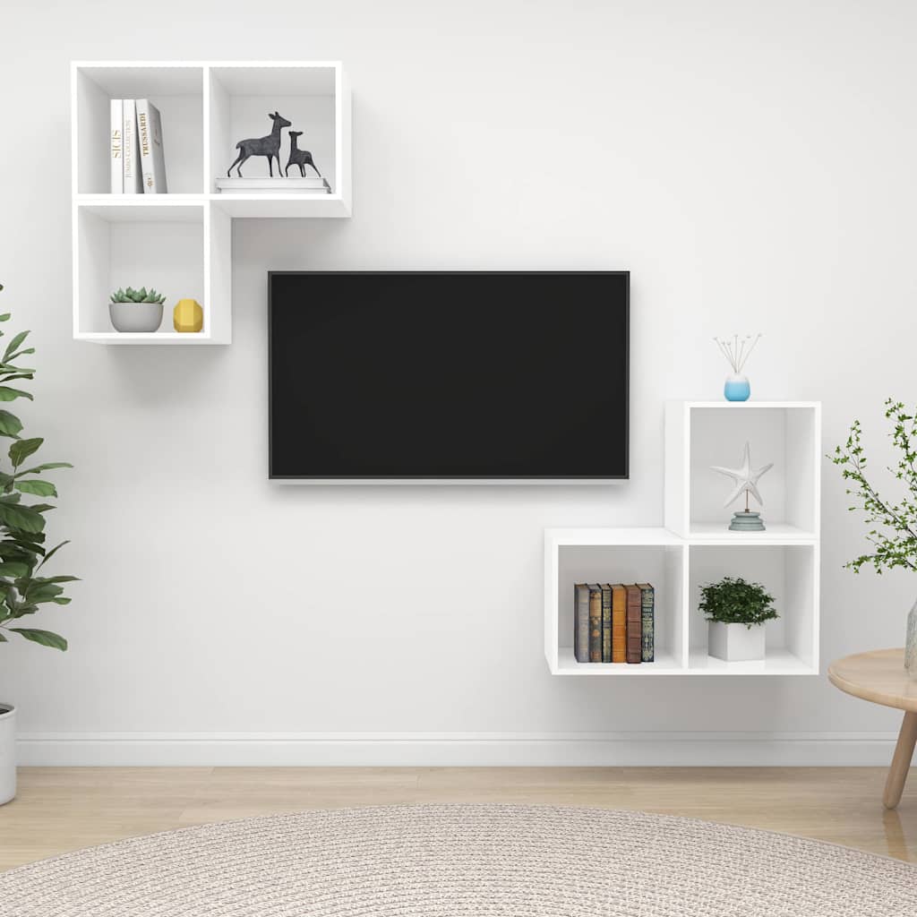 4 részes fehér szerelt fa TV-szekrény szett
