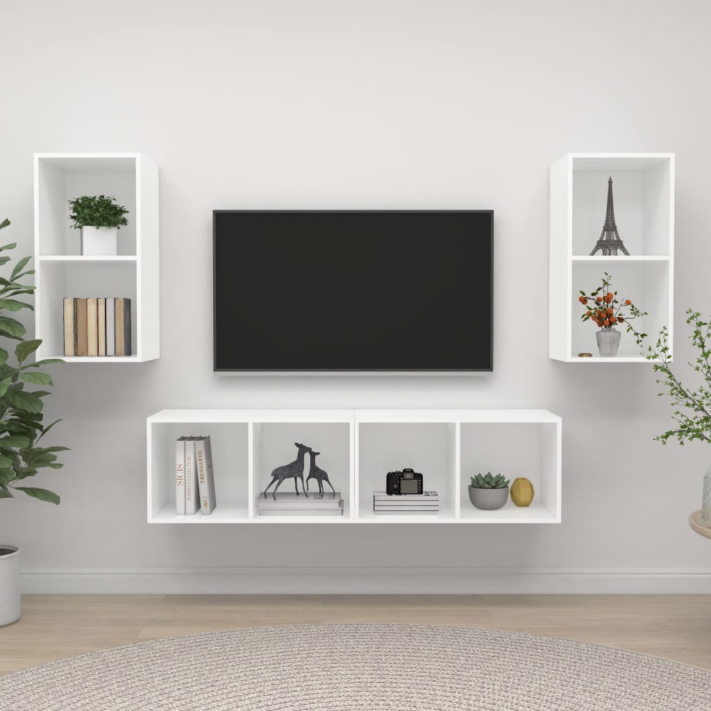 4 db fehér szerelt fa falra szerelhető TV-szekrény