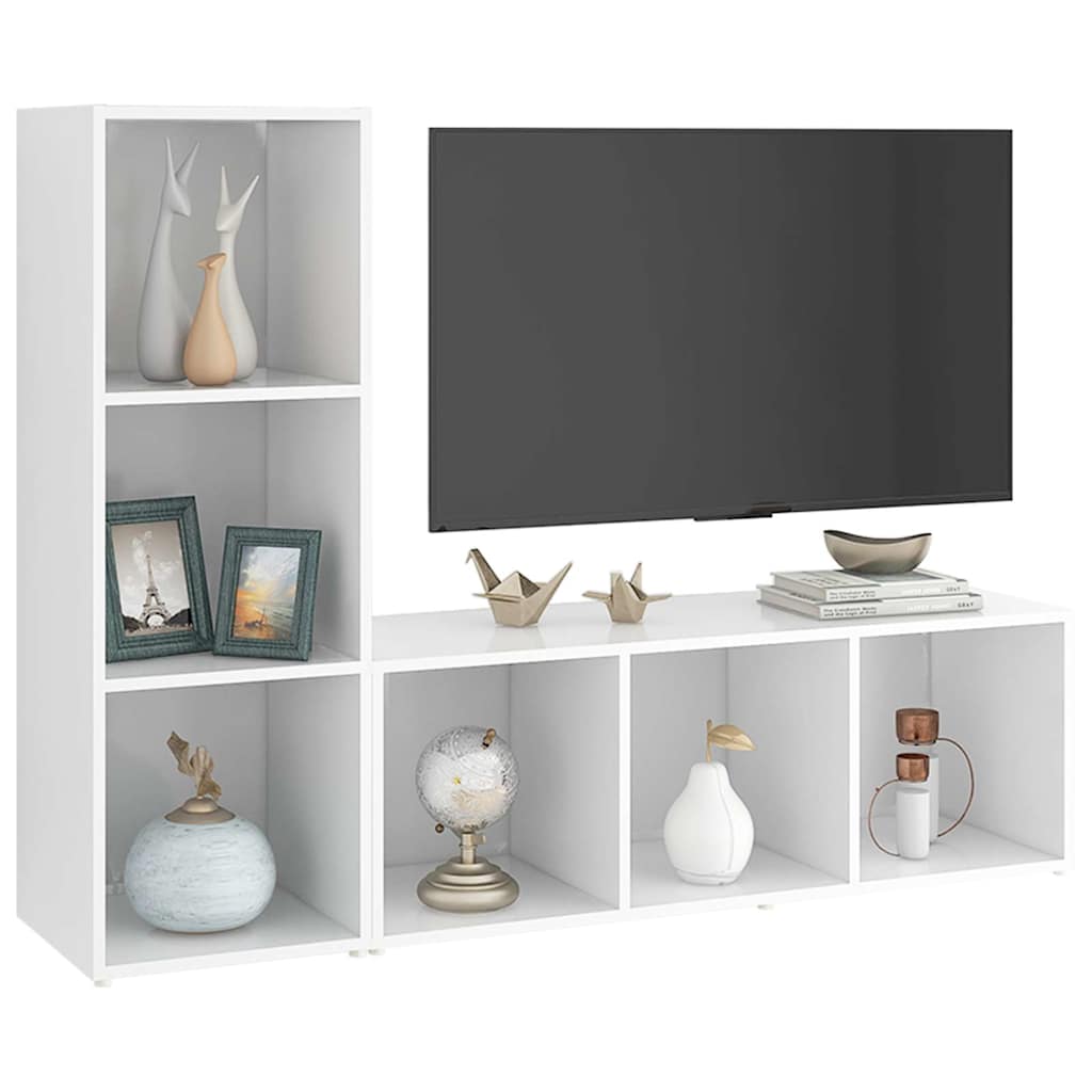 2 db fehér szerelt fa TV-szekrény 107 x 35 x 37 cm 3