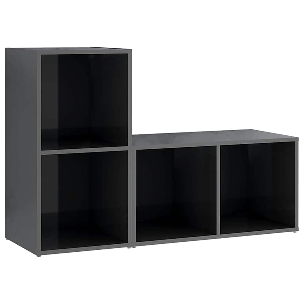 2 db magasfényű szürke szerelt fa TV-szekrény 72 x 35 x 36,5 cm 2
