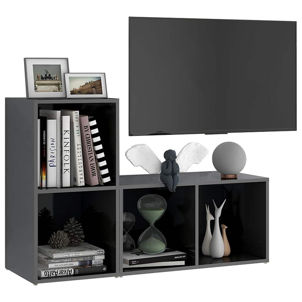 2 db magasfényű szürke szerelt fa TV-szekrény 72 x 35 x 36,5 cm 3