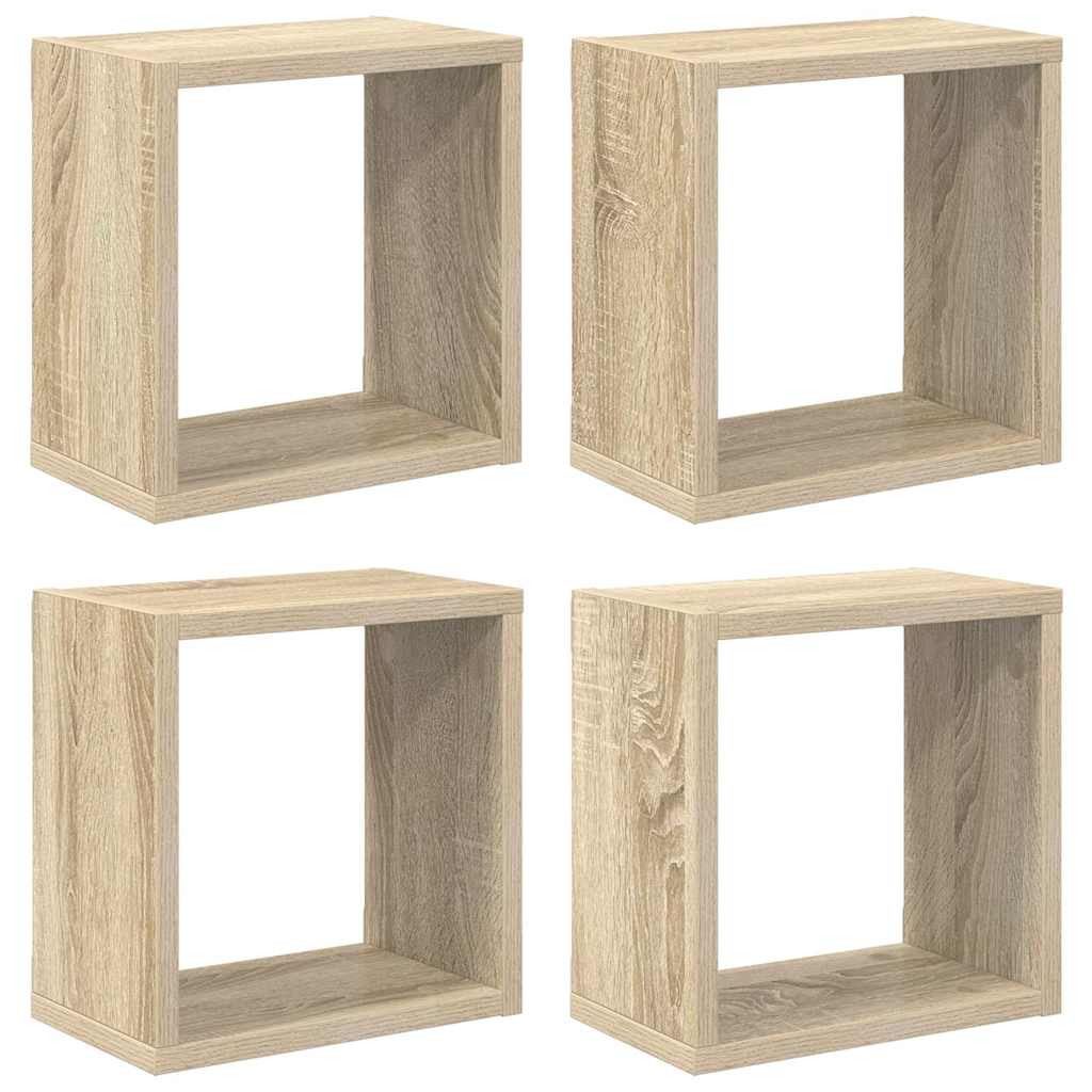 4 db sonoma tölgy színű szerelt fa fali kockapolc 26x15x26 cm 2