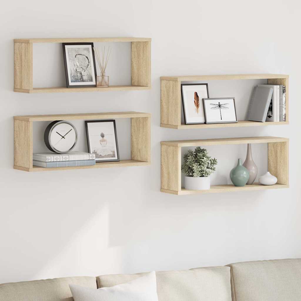 4 db sonoma tölgy szerelt fa négyszögű fali polc 60x15x23cm