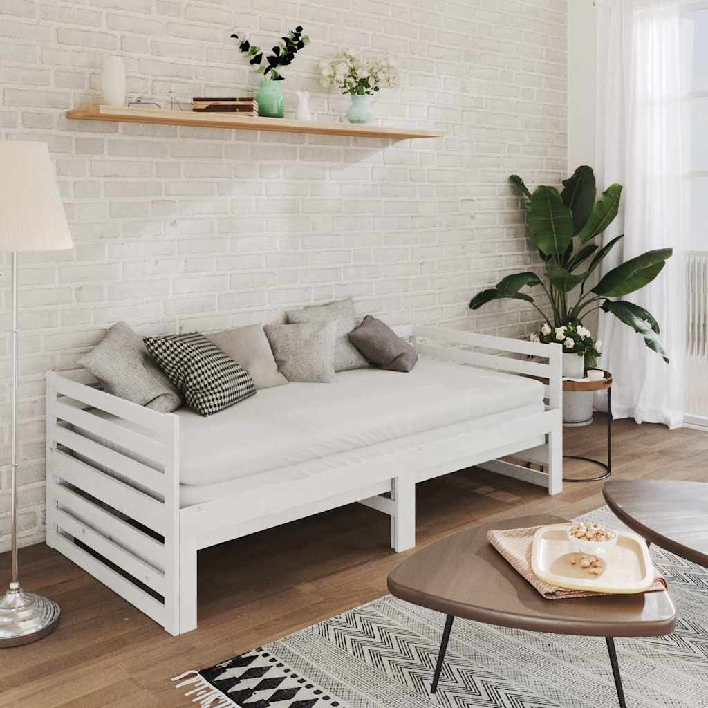 Fehér tömör fenyőfa kihúzható kanapéágy 2 x (90 x 200) cm 3