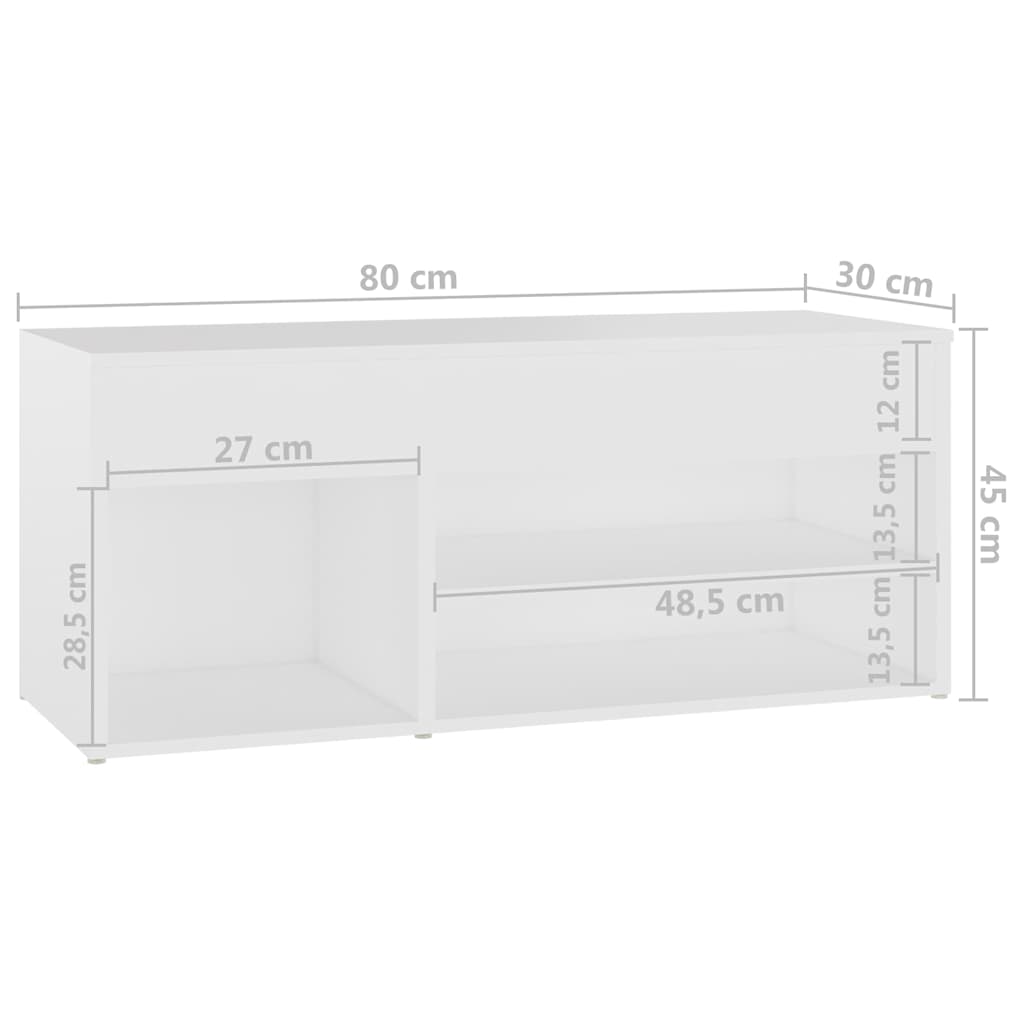Fehér szerelt fa cipőtároló pad 80 x 30 x 45 cm 9