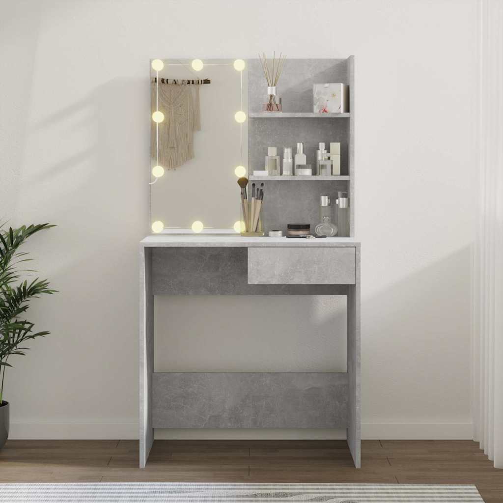 Betonszürke fésülködőasztal LED-del 74,5 x 40 x 141 cm 4