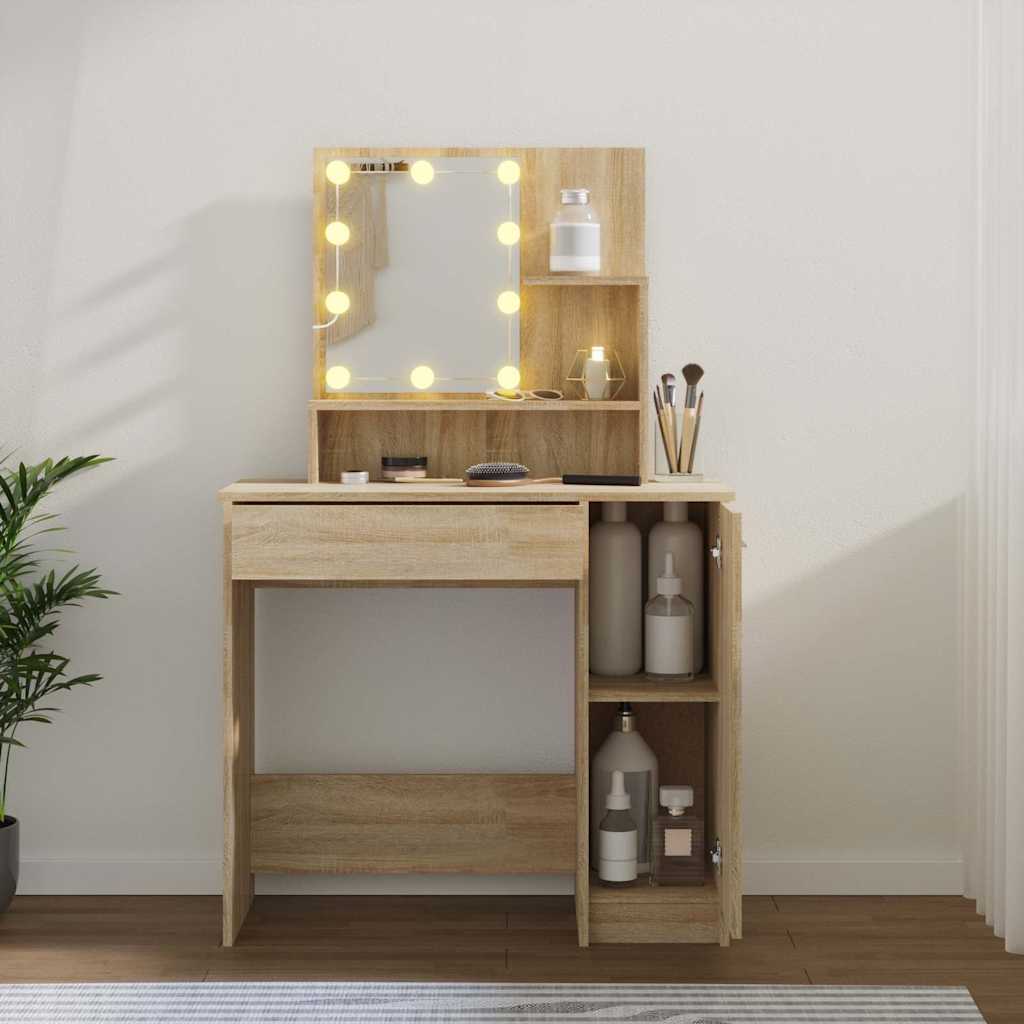 Sonoma-tölgyszínű fésülködőasztal LED-del 86,5 x 35 x 136 cm 15