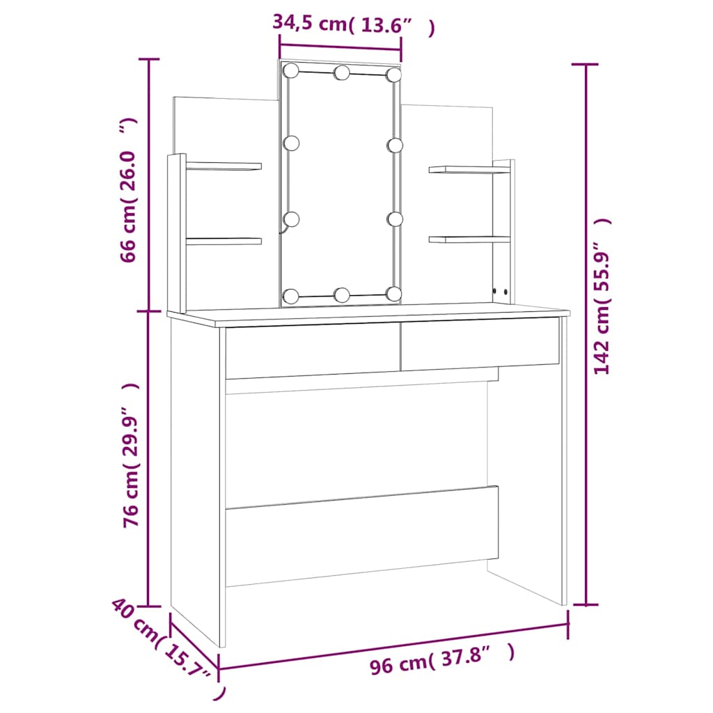 Fehér LED-es fésülködőasztal 96 x 40 x 142 cm 14